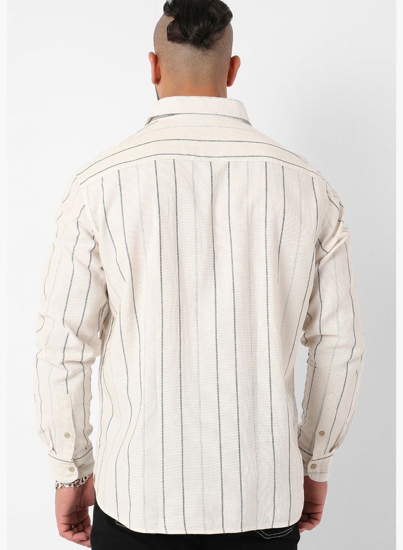 Striped Spread Collar Long Sleeve Shirt