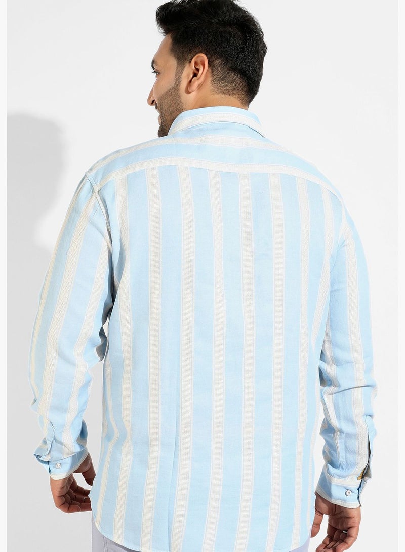 Striped Spread Collar Long Sleeve Shirt