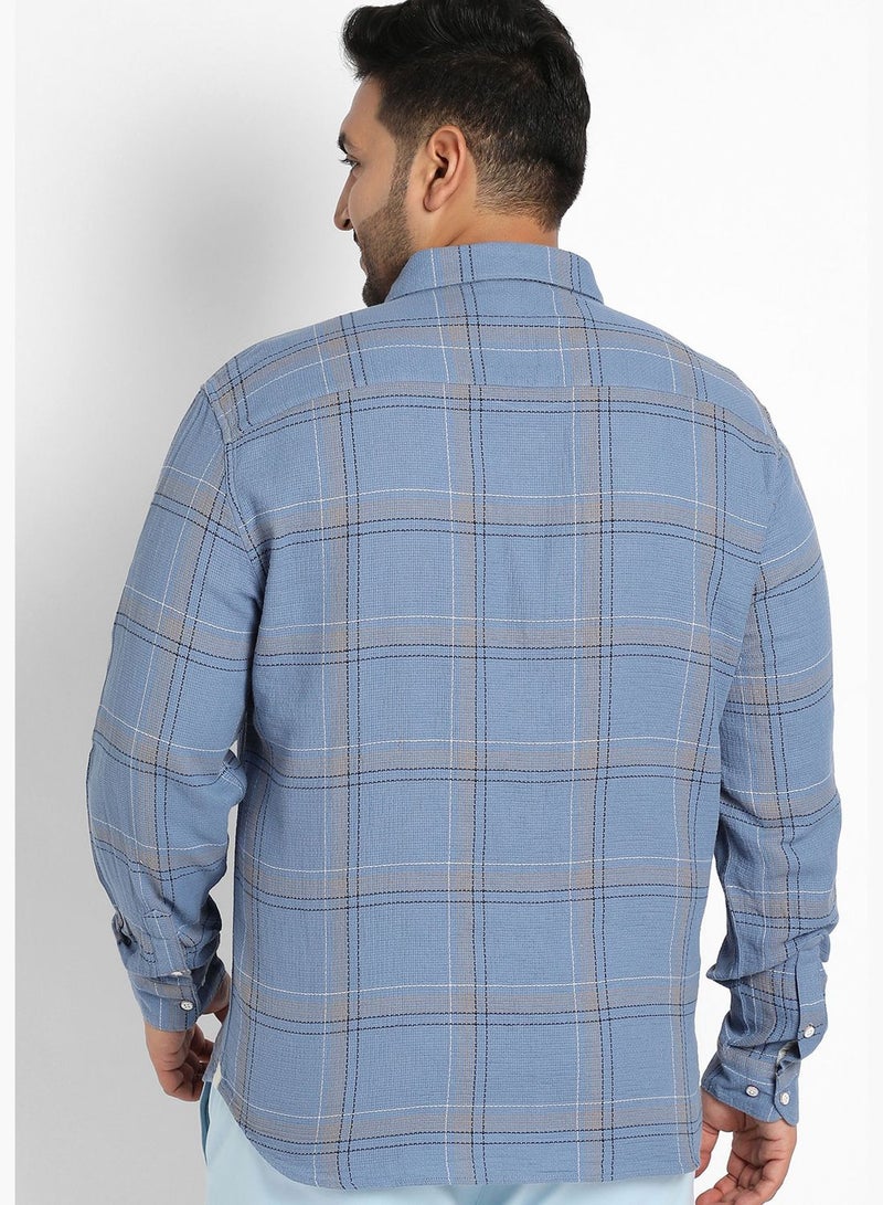 Checkered Spread Collar Long Sleeve Shirt