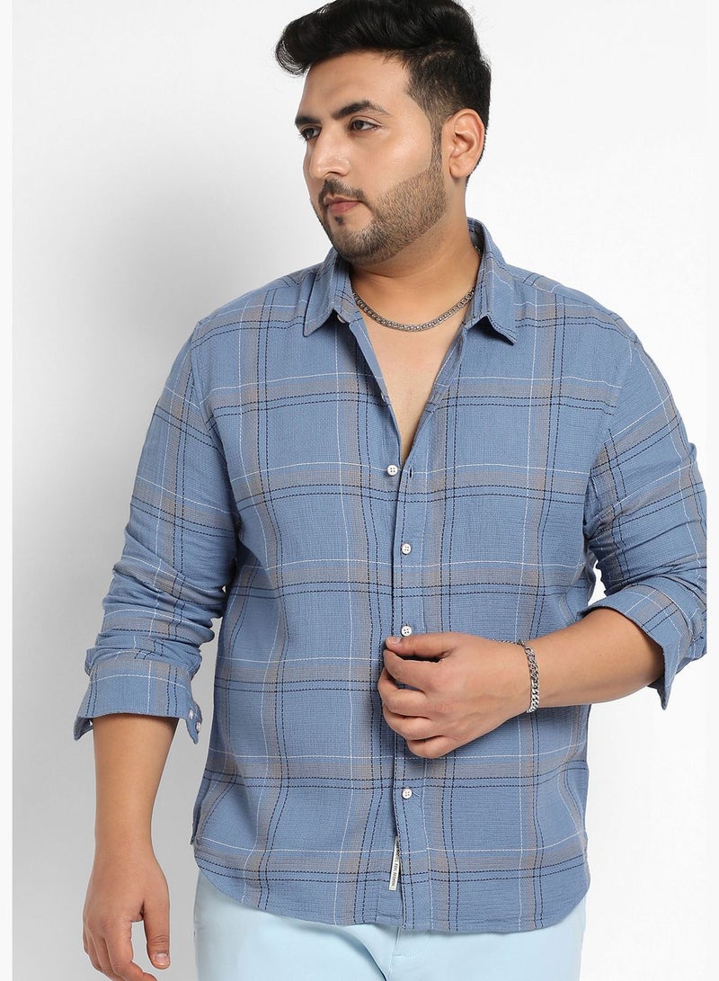 Checkered Spread Collar Long Sleeve Shirt