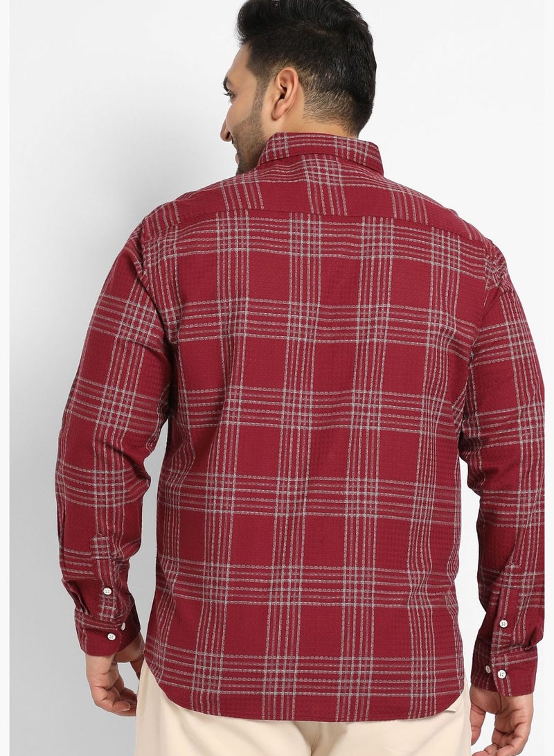 Checkered Spread Collar Long Sleeve Shirt