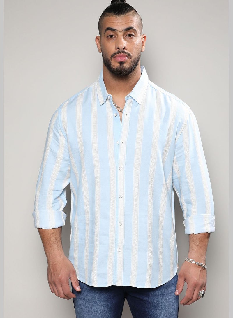 Striped Spread Collar Long Sleeve Shirt