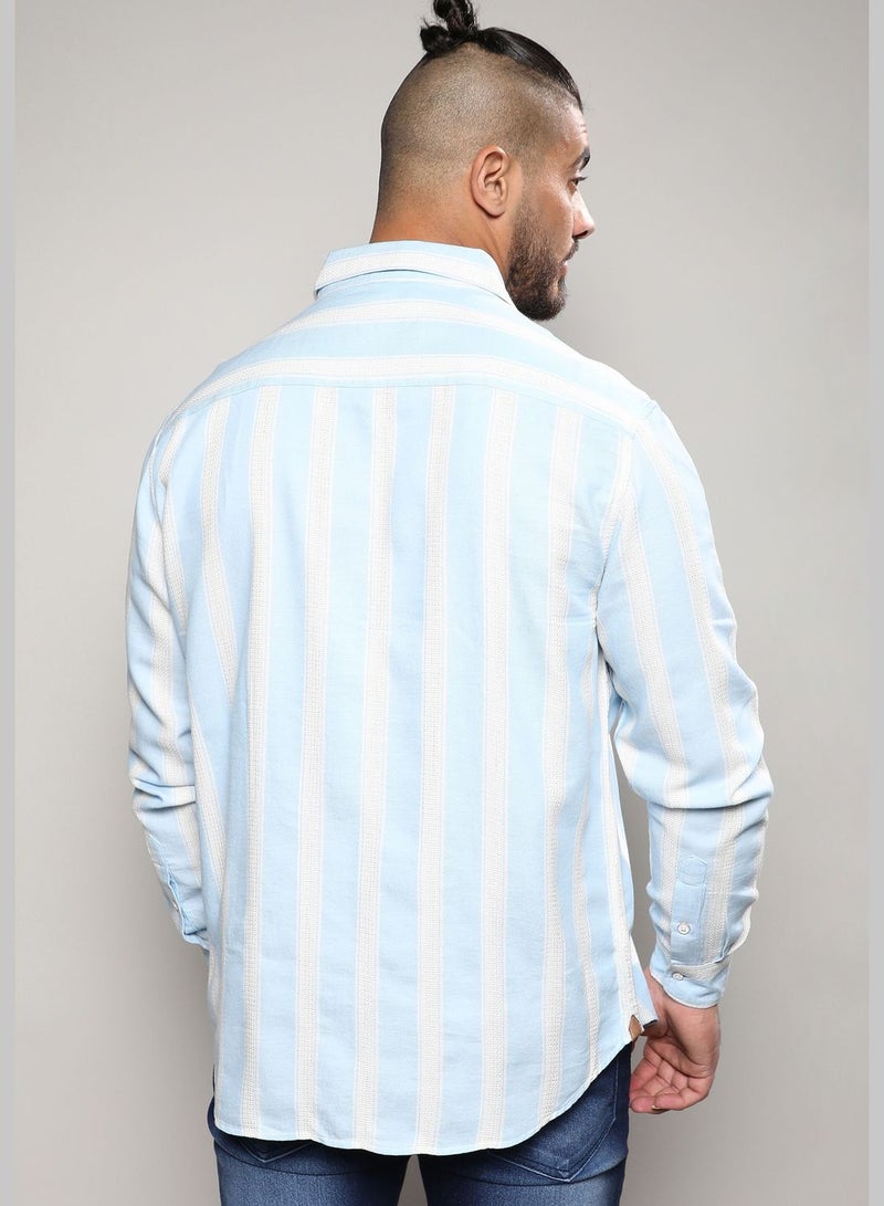 Striped Spread Collar Long Sleeve Shirt