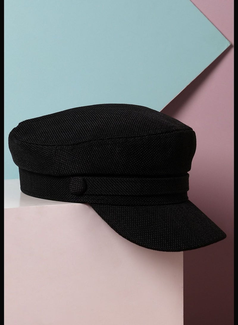 Casual Solid Vegan Leather Breton Cap For Women