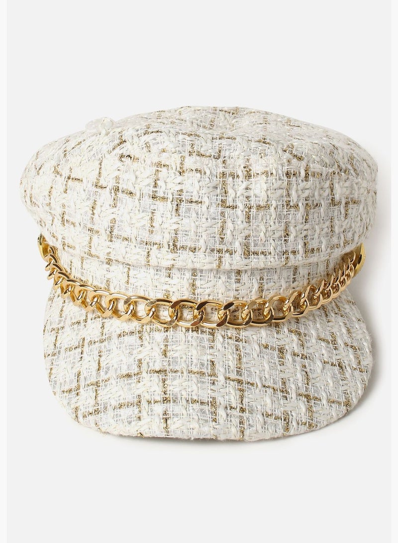 Textured Breton Hat with Chain Detail