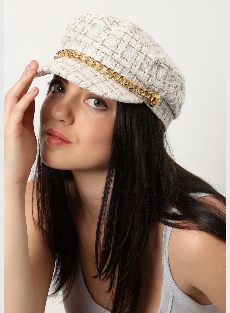 Textured Breton Hat with Chain Detail