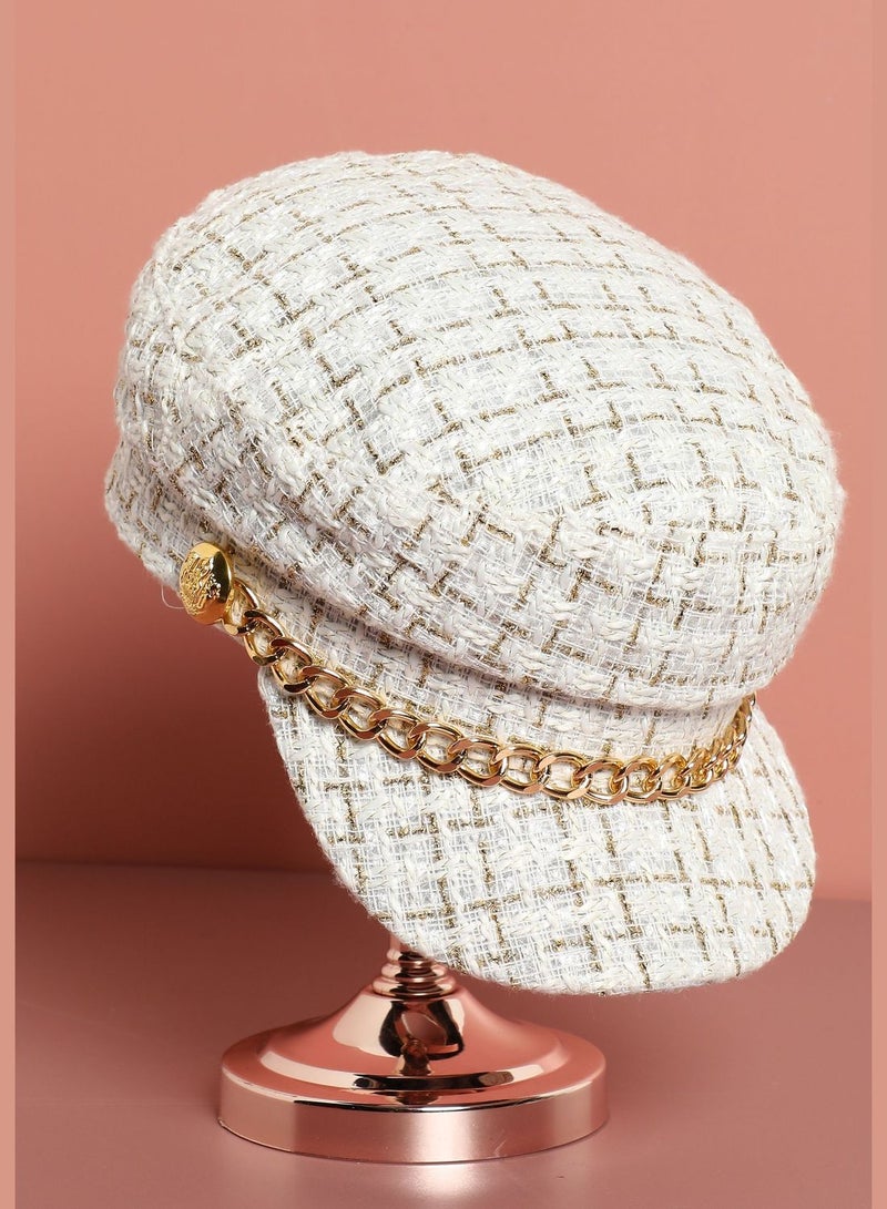 Textured Breton Hat with Chain Detail