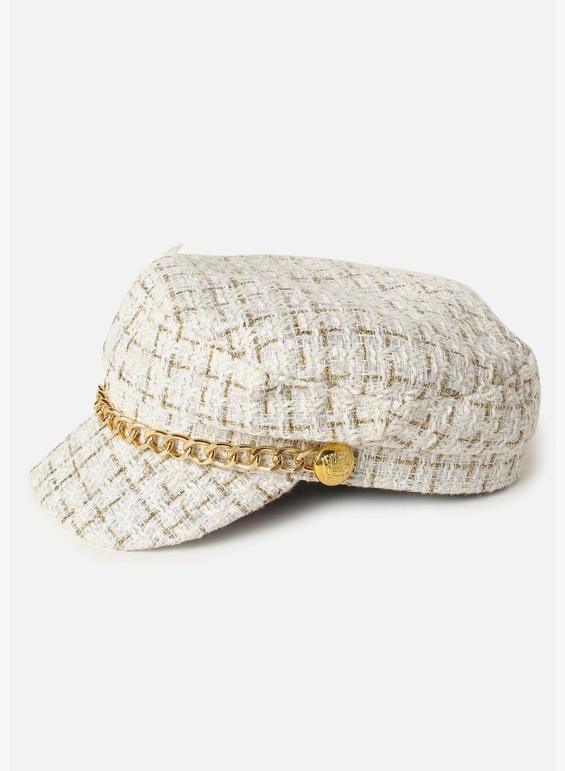 Textured Breton Hat with Chain Detail