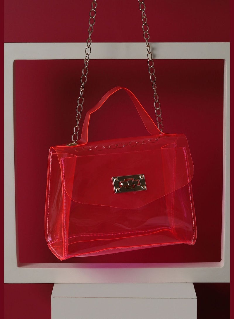 Transparent Casual Sling Bag with Twist Lock For Women