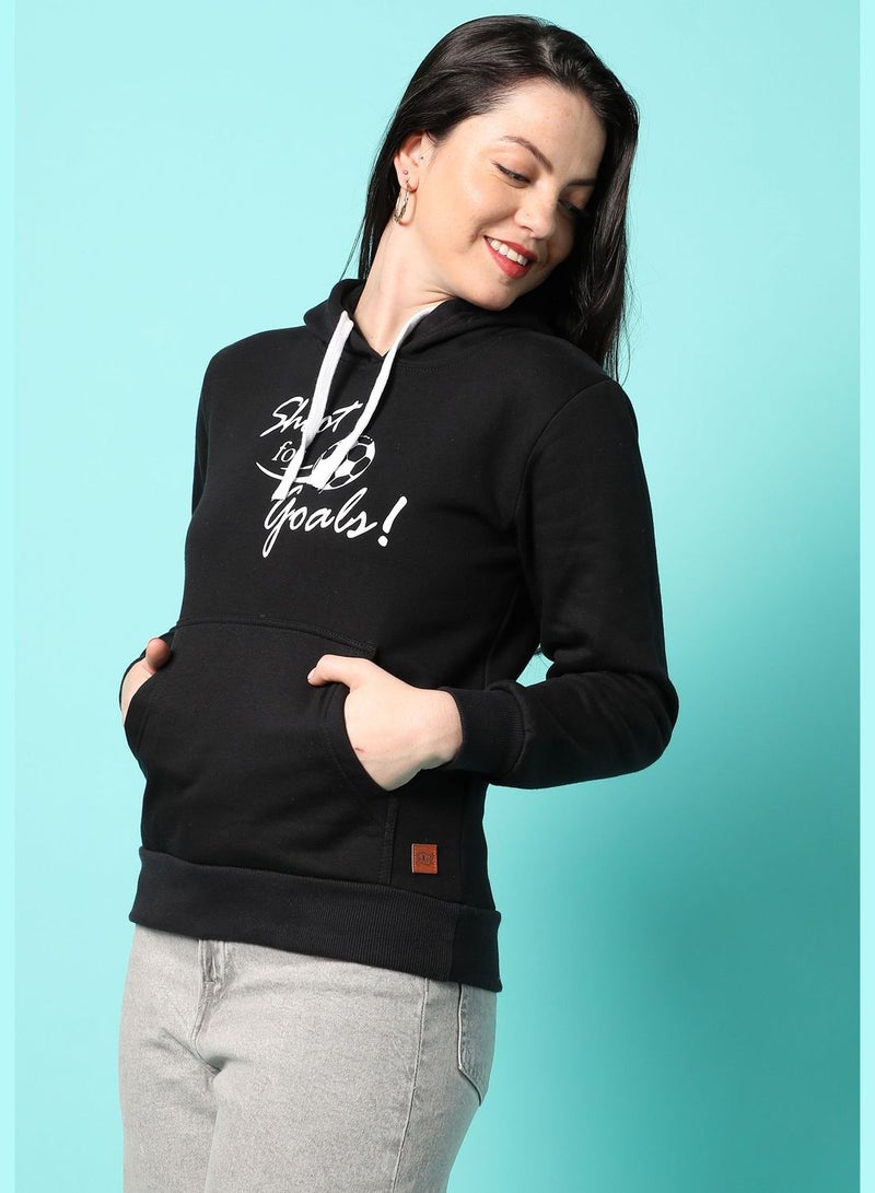 Women’s Solid Printed Sweatshirt With Hoodie Regular Fit For Casual Wear
