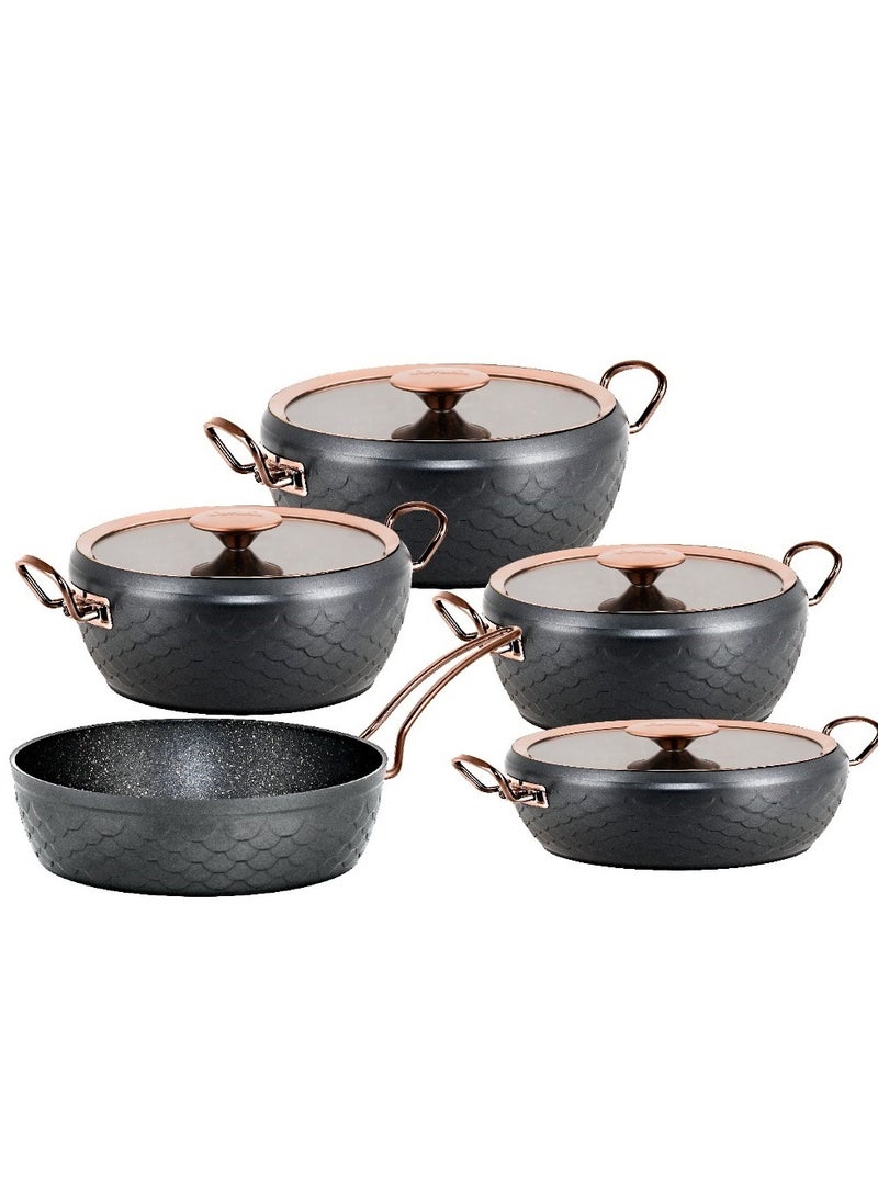 9pcs Granite Cookware set Mermaid Shape -Anthracite Color