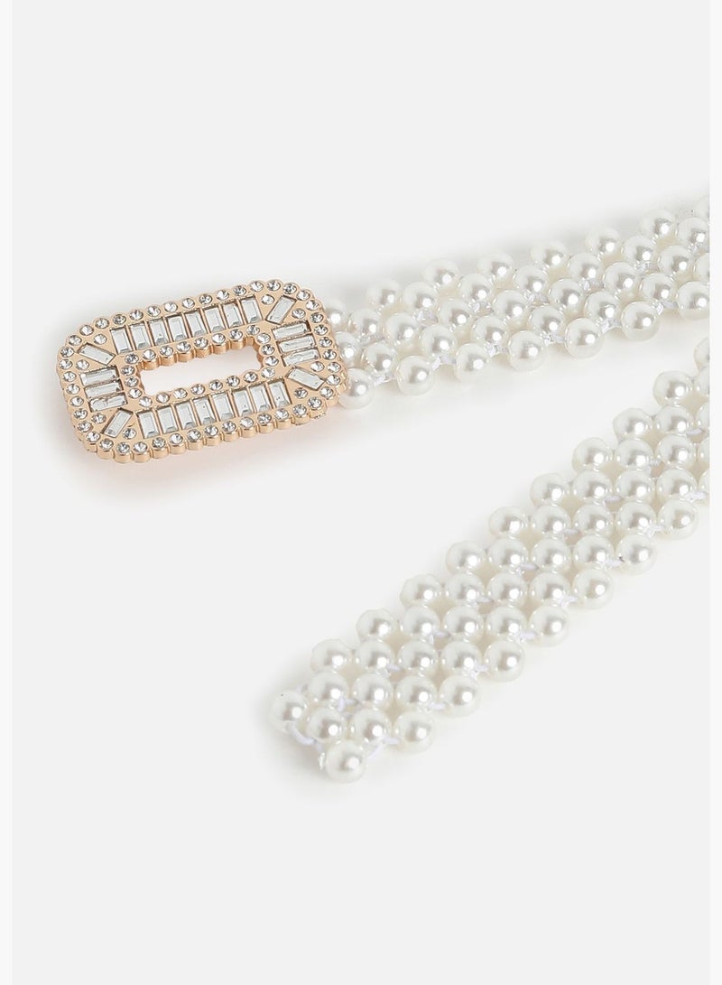 Casual Solid Pearl Waist Belt For Women