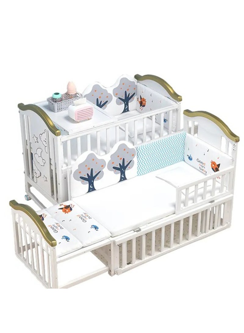 Baby Crib, Baby Wooden Cot, Bed Multifunctional  Rocker, Convertible Desk And Kids Sofa With Mosquito Net