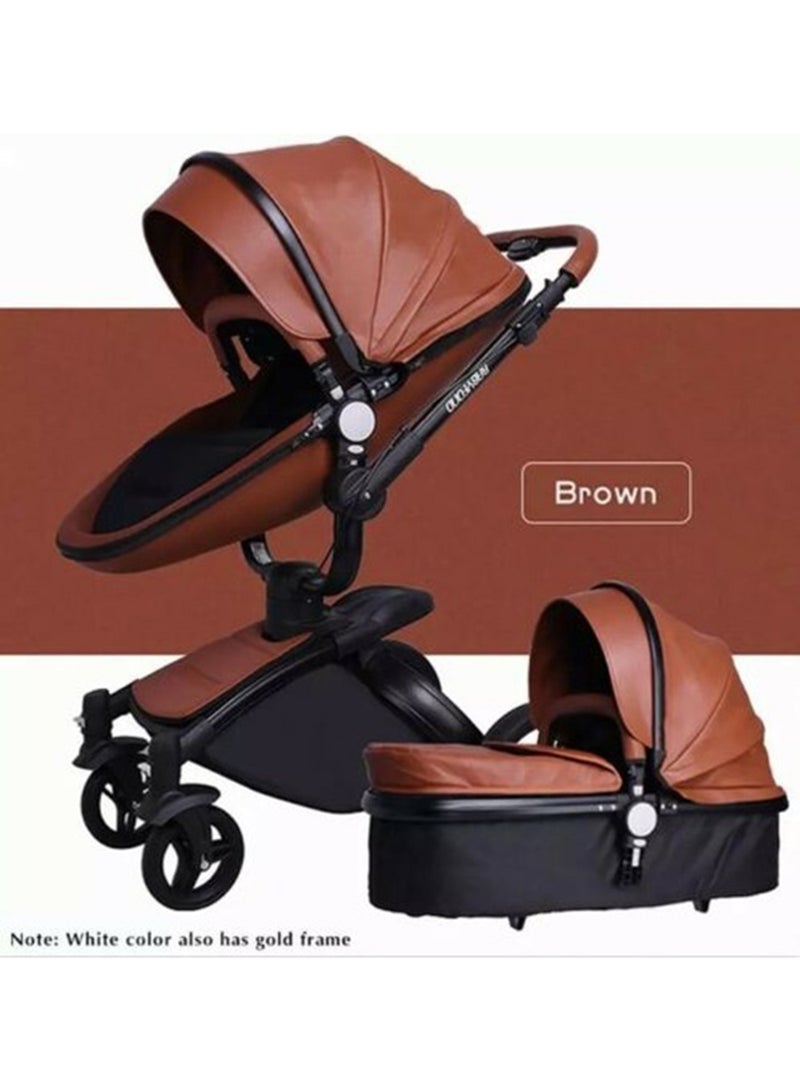 Luxury Baby Stroller 3 In 1 Fashion Carriage Gold Frame Pram