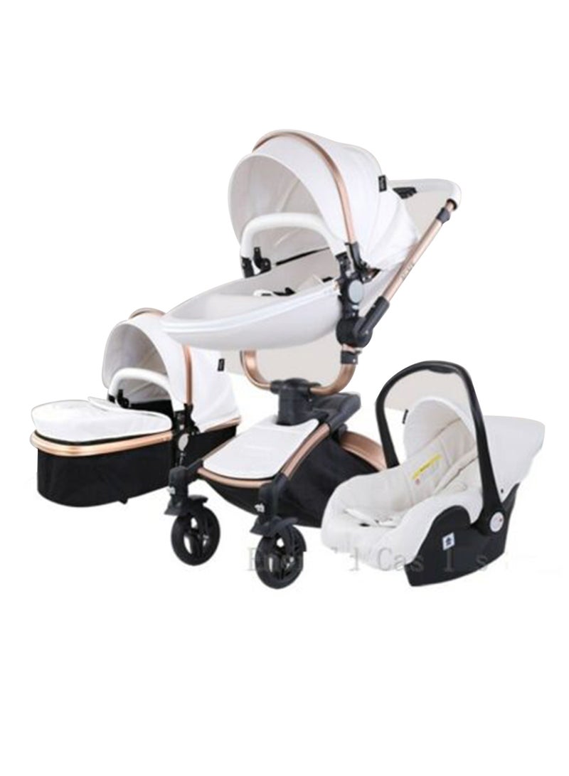 Luxury Baby Stroller 3 In 1 Fashion Carriage Gold Frame Pram