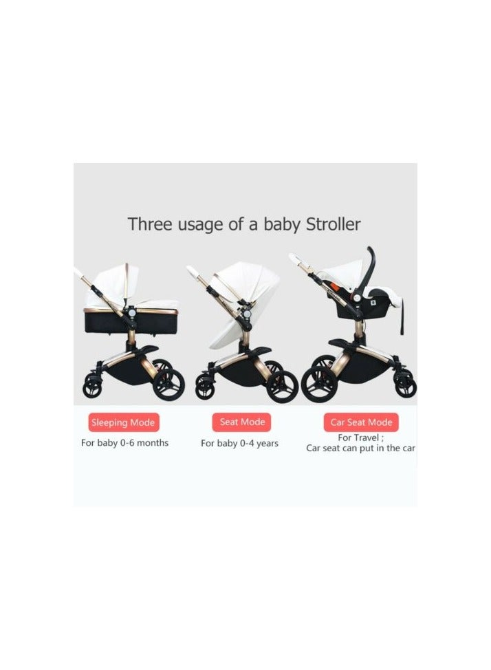 Luxury Baby Stroller 3 In 1 Fashion Carriage Gold Frame Pram