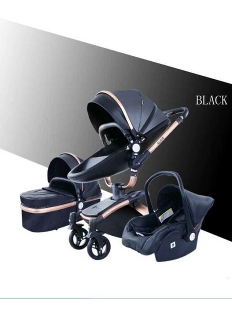 Luxury Baby Stroller 3 In 1 Fashion Carriage Gold Frame Pram