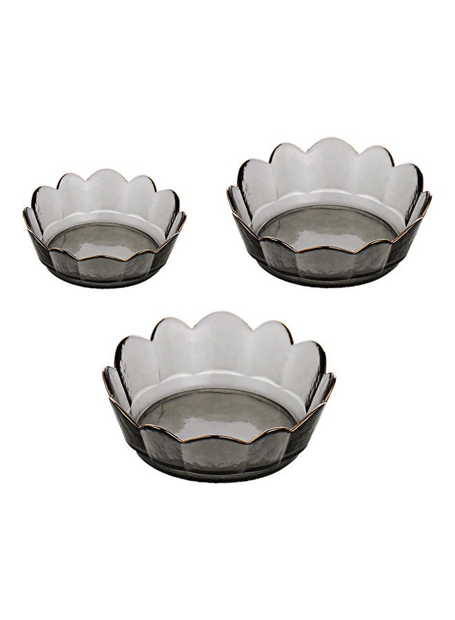 3-Piece Crown Glass Bowls Grey 19.7x14.7x6.5cm
