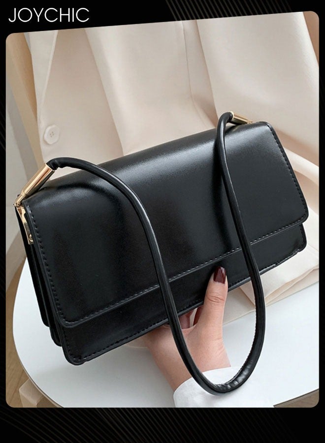 Fashionable Solid Color Versatile Women One-shoulder Bag Large Capacity PU Waterproof Ladies Crossbody Bag for Party Shopping Black