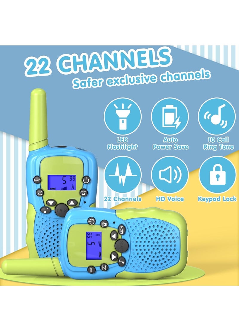 Toys for 3-12 Year Old Boys Girls, Walkie Talkies for Kids 22 Channels 2 Way Radio Toy with Backlit LCD Flashlight, 3 Miles Range for Outside, Camping, Hiking (Blue)