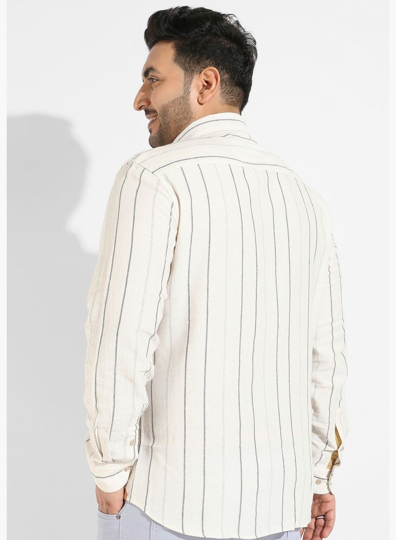 Striped Spread Collar Long Sleeve Shirt