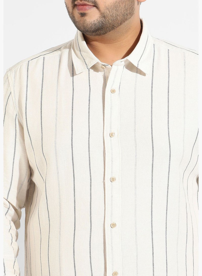 Striped Spread Collar Long Sleeve Shirt