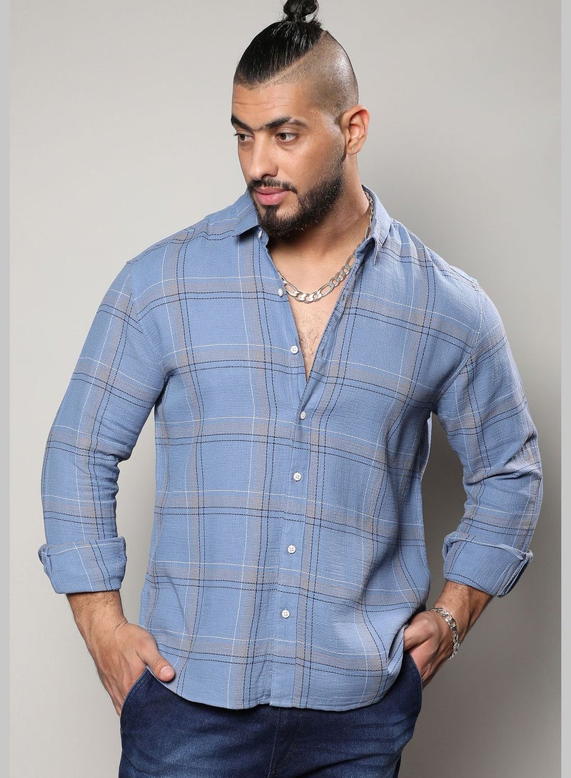 Checkered Spread Collar Long Sleeve Shirt