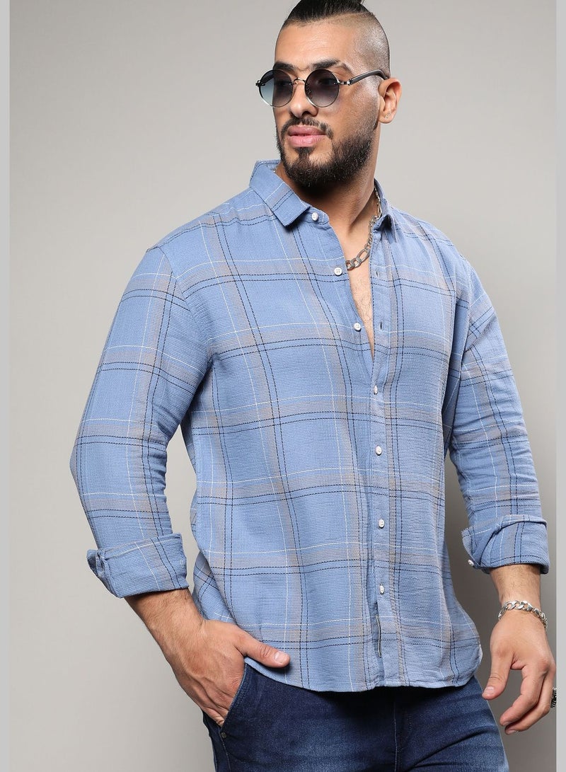 Checkered Spread Collar Long Sleeve Shirt