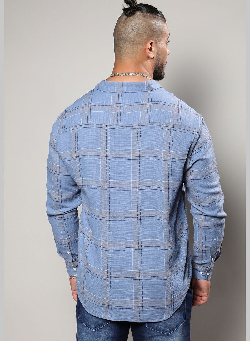 Checkered Spread Collar Long Sleeve Shirt