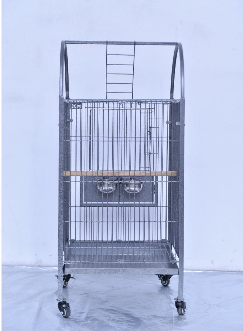 MBS Fancy Flight Bird Cage - Durable Iron & Steel, Foldable, Silver & Black Texture, Stylish Design, Easy Assembly, Height 115.57 cm, Depth 45.72 cm, Width 45.72 cm, Powder Coating, Wheels