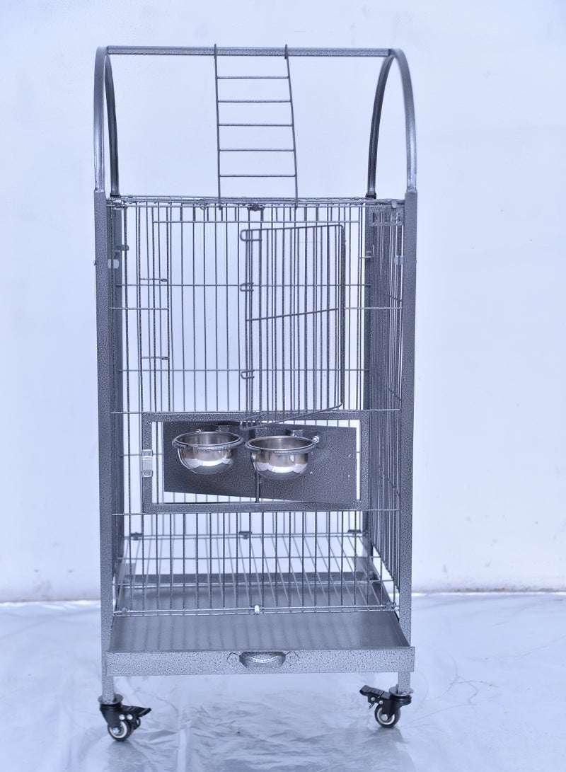 MBS Fancy Flight Bird Cage - Durable Iron & Steel, Foldable, Silver & Black Texture, Stylish Design, Easy Assembly, Height 115.57 cm, Depth 45.72 cm, Width 45.72 cm, Powder Coating, Wheels