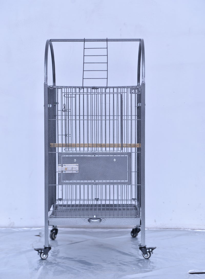 MBS Fancy Flight Bird Cage - Durable Iron & Steel, Foldable, Silver & Black Texture, Stylish Design, Easy Assembly, Height 115.57 cm, Depth 45.72 cm, Width 45.72 cm, Powder Coating, Wheels