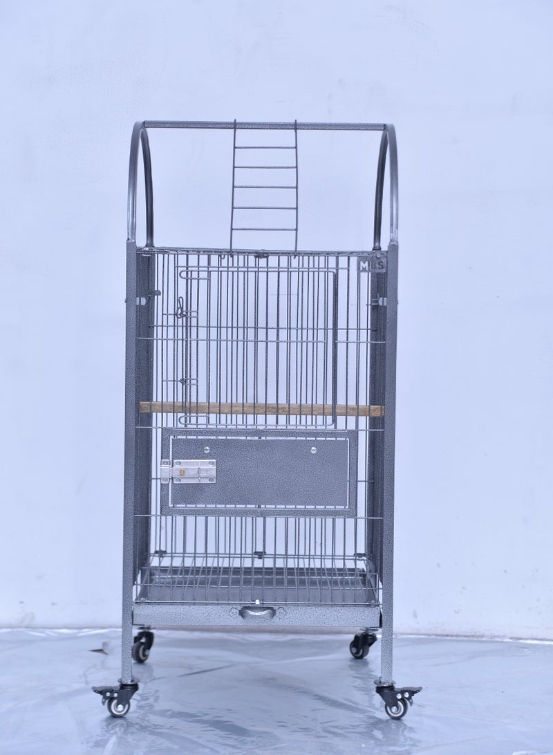 MBS Fancy Flight Bird Cage - Durable Iron & Steel, Foldable, Silver & Black Texture, Stylish Design, Easy Assembly, Height 115.57 cm, Depth 45.72 cm, Width 45.72 cm, Powder Coating, Wheels