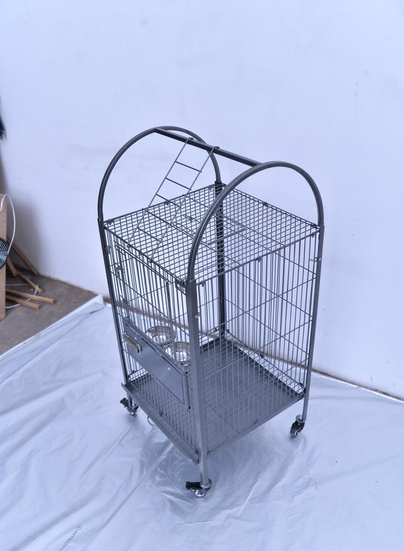 MBS Fancy Flight Bird Cage - Durable Iron & Steel, Foldable, Silver & Black Texture, Stylish Design, Easy Assembly, Height 115.57 cm, Depth 45.72 cm, Width 45.72 cm, Powder Coating, Wheels