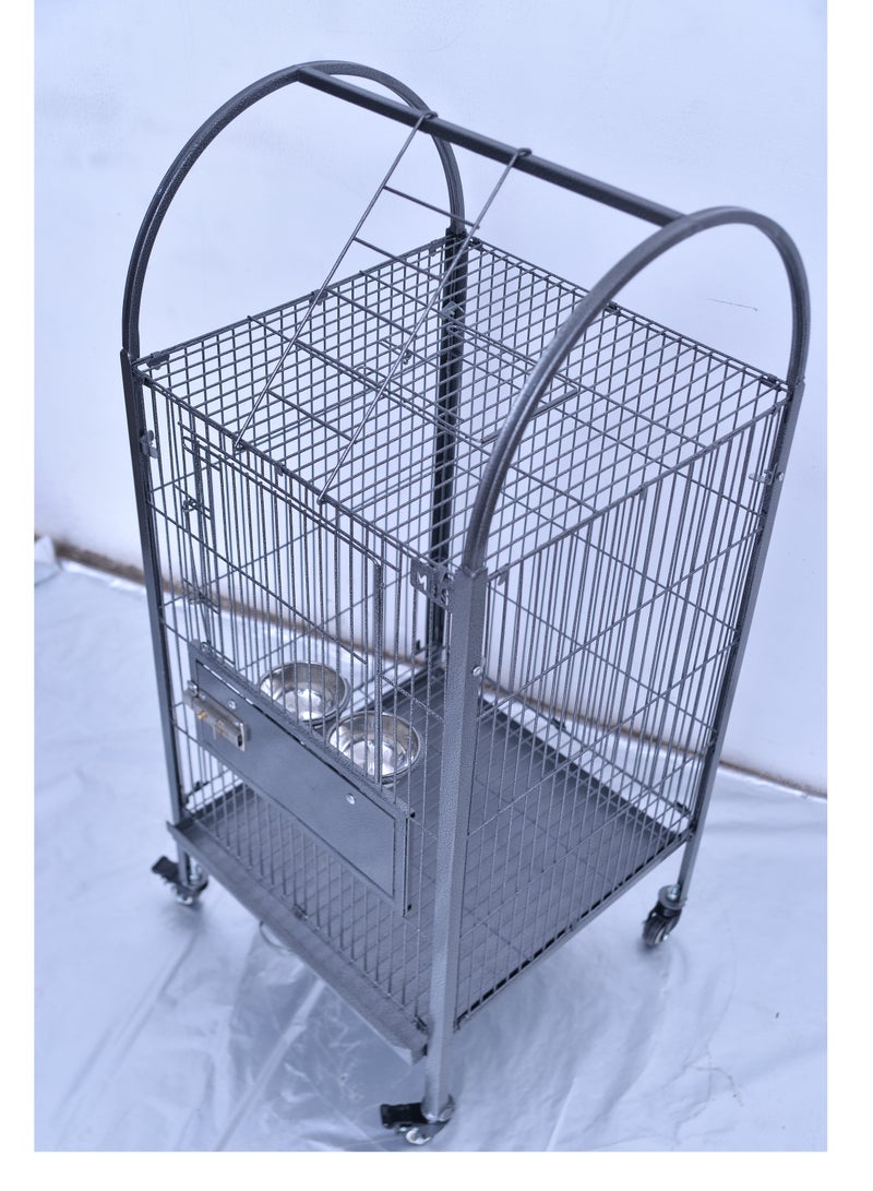 MBS Fancy Flight Bird Cage - Durable Iron & Steel, Foldable, Silver & Black Texture, Stylish Design, Easy Assembly, Height 115.57 cm, Depth 45.72 cm, Width 45.72 cm, Powder Coating, Wheels