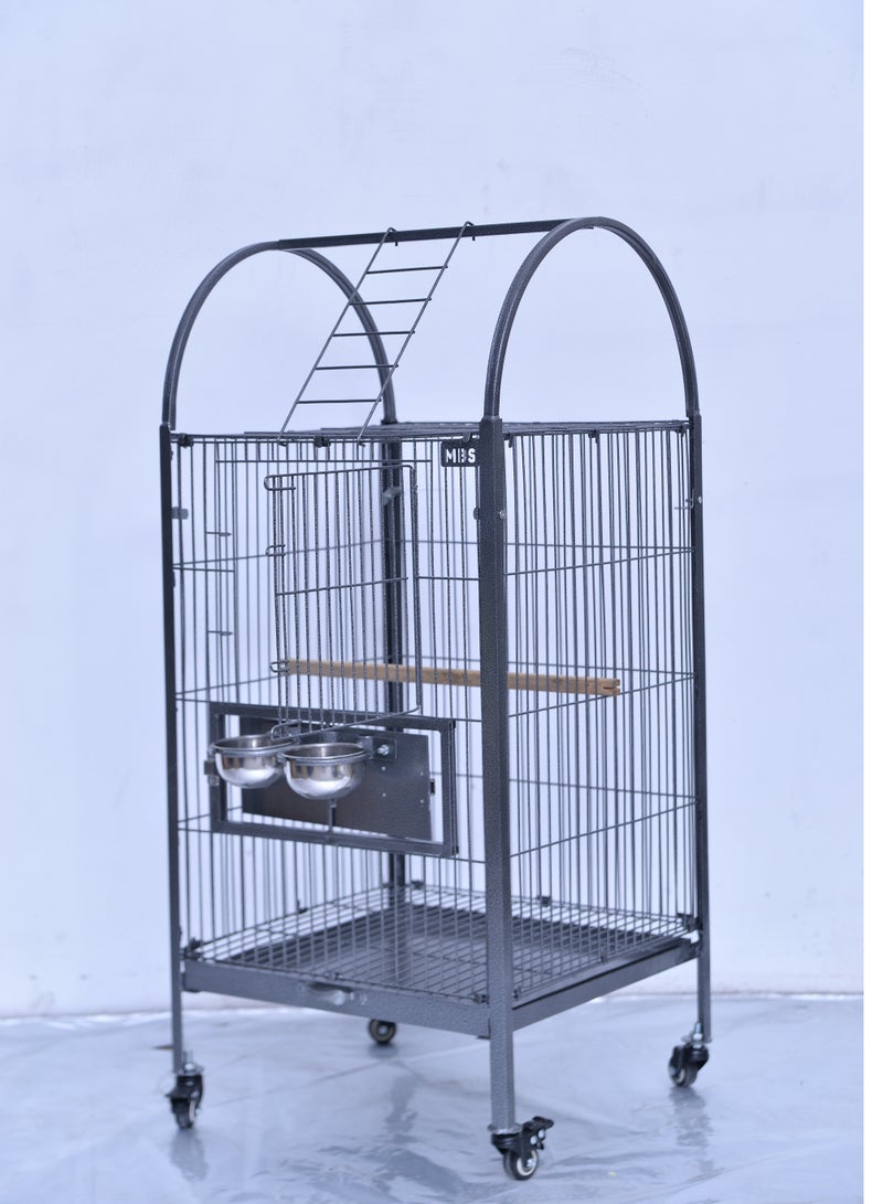 MBS Fancy Flight Bird Cage - Durable Iron & Steel, Foldable, Silver & Black Texture, Stylish Design, Easy Assembly, Height 115.57 cm, Depth 45.72 cm, Width 45.72 cm, Powder Coating, Wheels