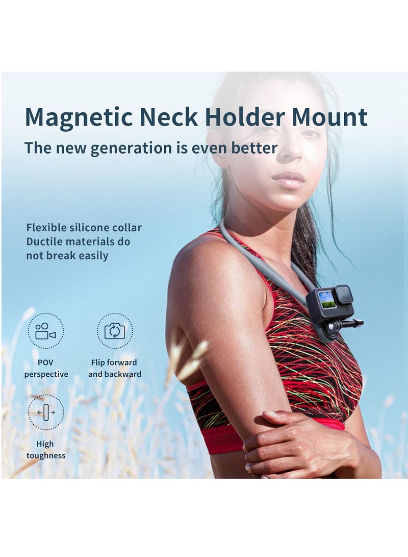 Magnetic Neck Mount for Phones, POV Selfie Hand Free Chest Shoulder Support Video Vlog Body Strap Attachment Accessories for GoPro Max Go Pro Hero 11 10 9 8 7 Insta360 One RS X2 X3 DJI Action 2 3