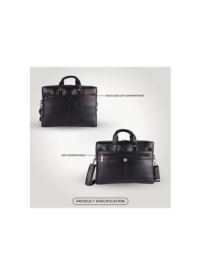 Laptop Bag for Men - Leather Office Bag with Multiple Compartments - Fits 14/15.6/16 Inch Laptop Bag - Messenger and Shoulder Bag for Travel - Water Resistant - LB137BK-US4S