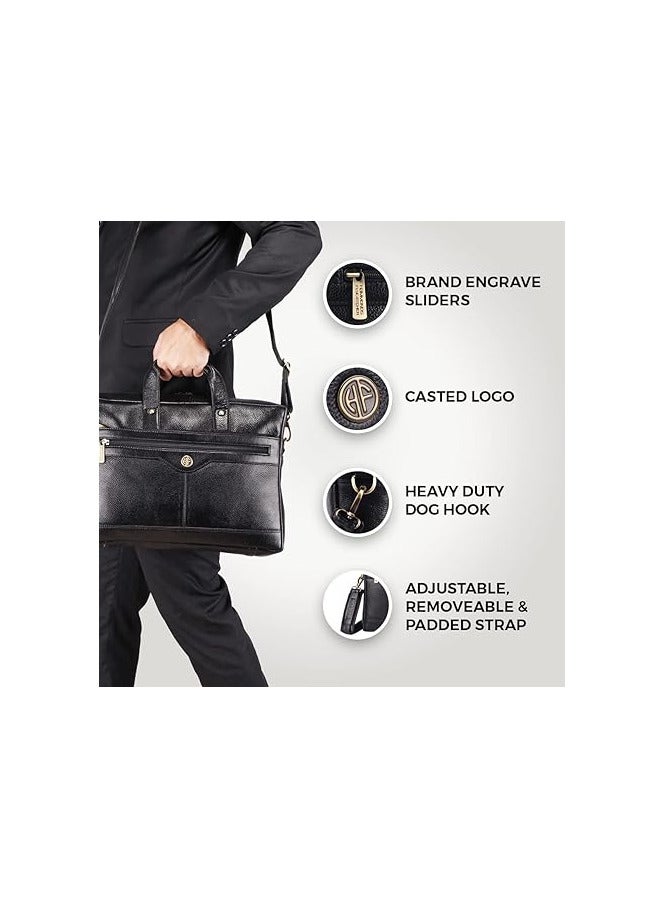 Laptop Bag for Men - Leather Office Bag with Multiple Compartments - Fits 14/15.6/16 Inch Laptop Bag - Messenger and Shoulder Bag for Travel - Water Resistant - LB137BK-US4S