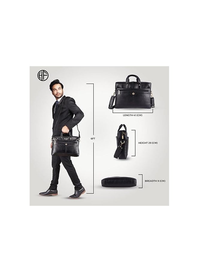 Laptop Bag for Men - Leather Office Bag with Multiple Compartments - Fits 14/15.6/16 Inch Laptop Bag - Messenger and Shoulder Bag for Travel - Water Resistant - LB137BK-US4S