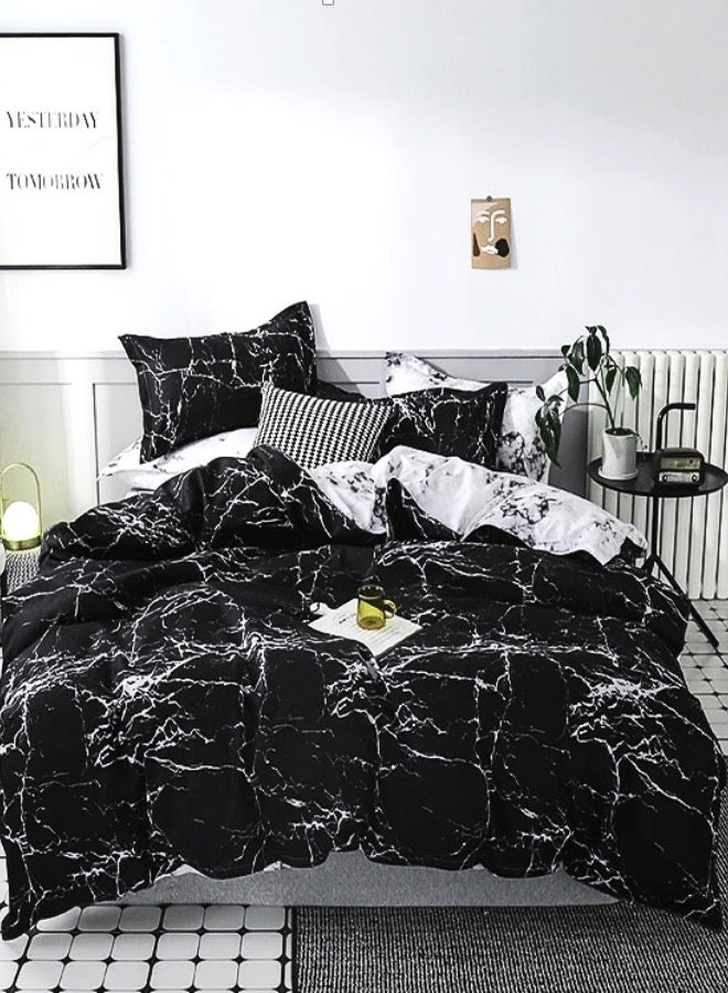 Variance Sizes Marble Pattern Duvet Cover Set Reversible style Black & White  Bedding Set.
