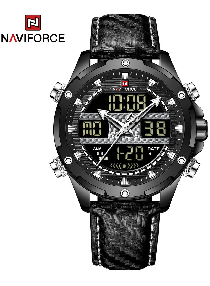 Unisex Analog+Digital Round Shape Leather Wrist Watch NF9194 B/W/B - 45 Mm