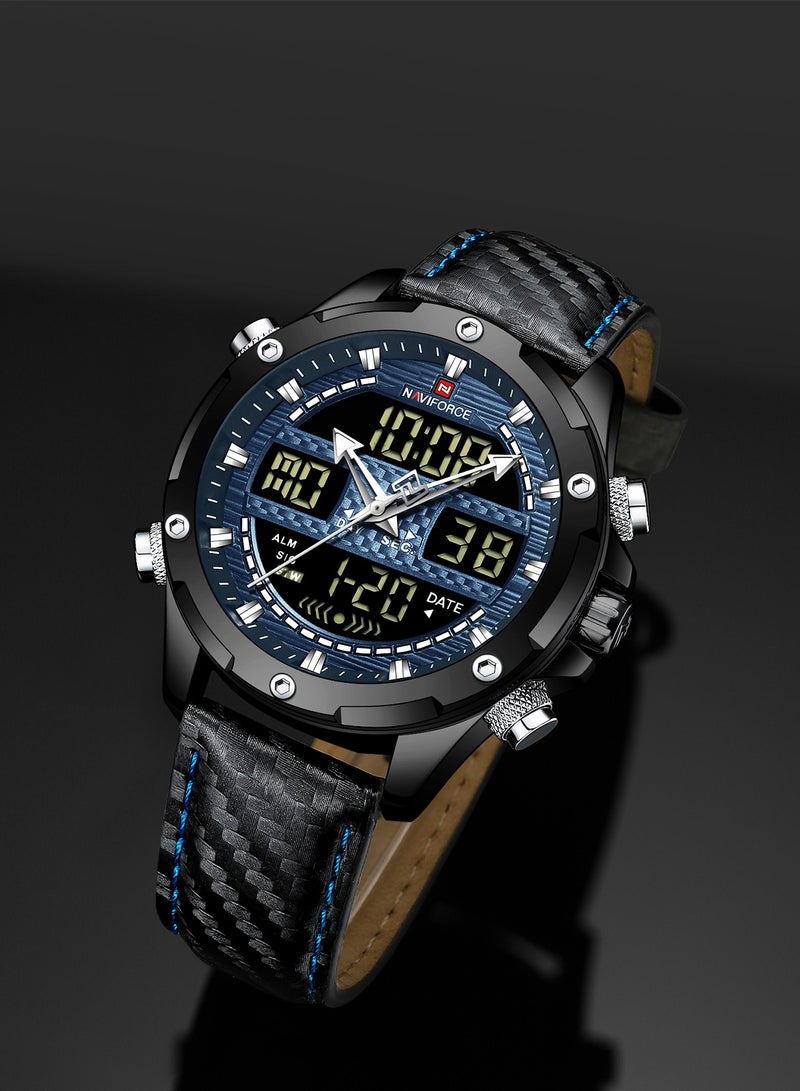 Unisex Analog+Digital Round Shape Leather Wrist Watch NF9194 B/BE/B - 45 Mm