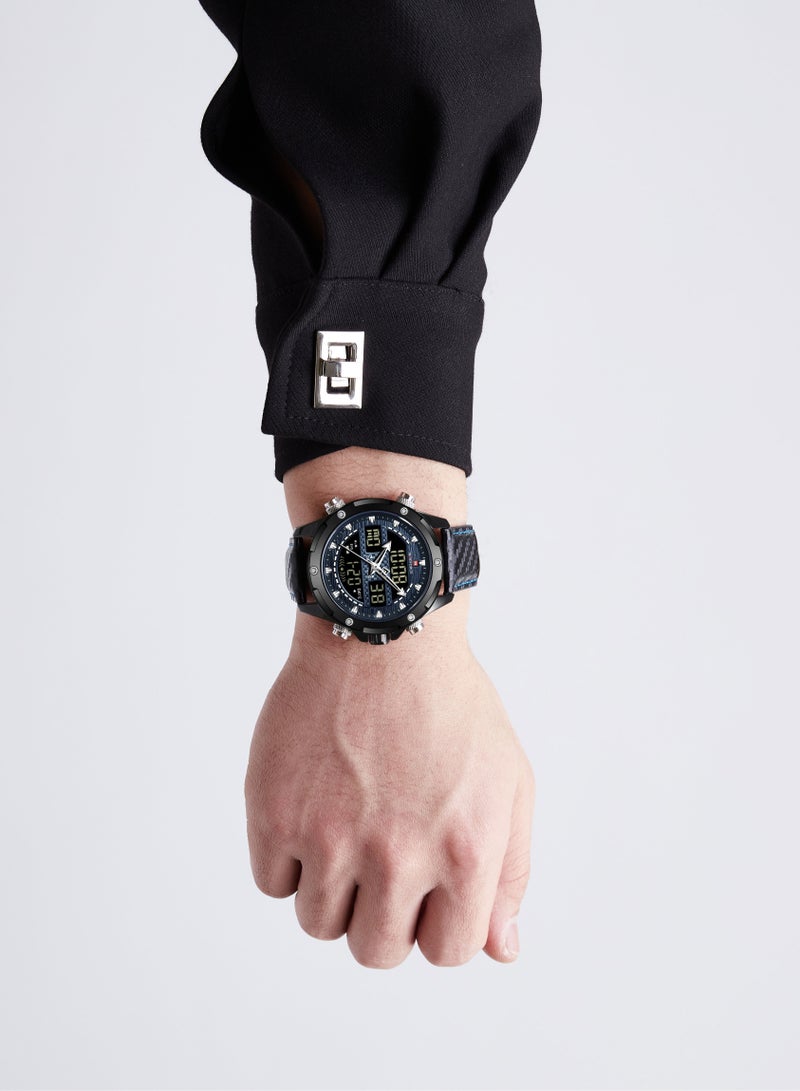 Unisex Analog+Digital Round Shape Leather Wrist Watch NF9194 B/BE/B - 45 Mm