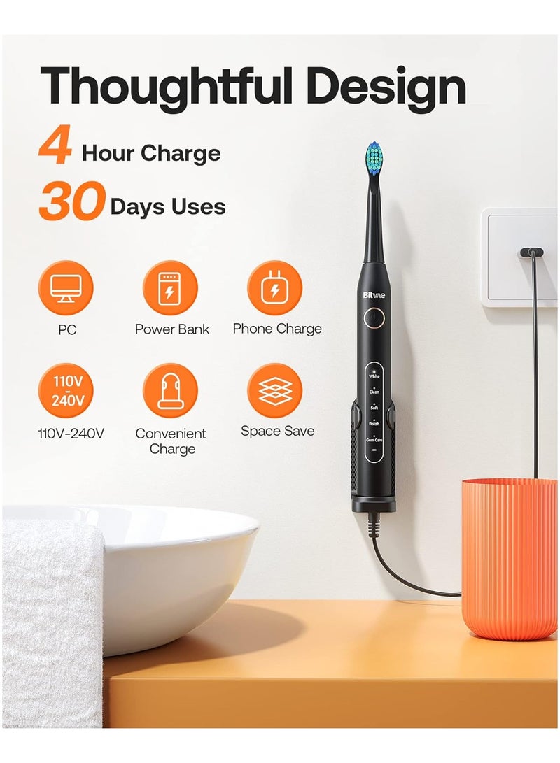 D2 Ultrasonic Electric Toothbrush for Adults and Kids, Electric Toothbrush with Rechargeable Power, 8 Toothbrush Heads and 5 Modes