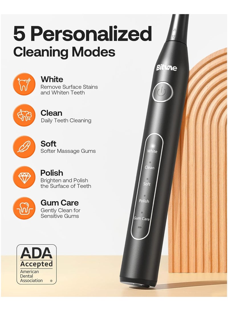 D2 Ultrasonic Electric Toothbrush for Adults and Kids, Electric Toothbrush with Rechargeable Power, 8 Toothbrush Heads and 5 Modes