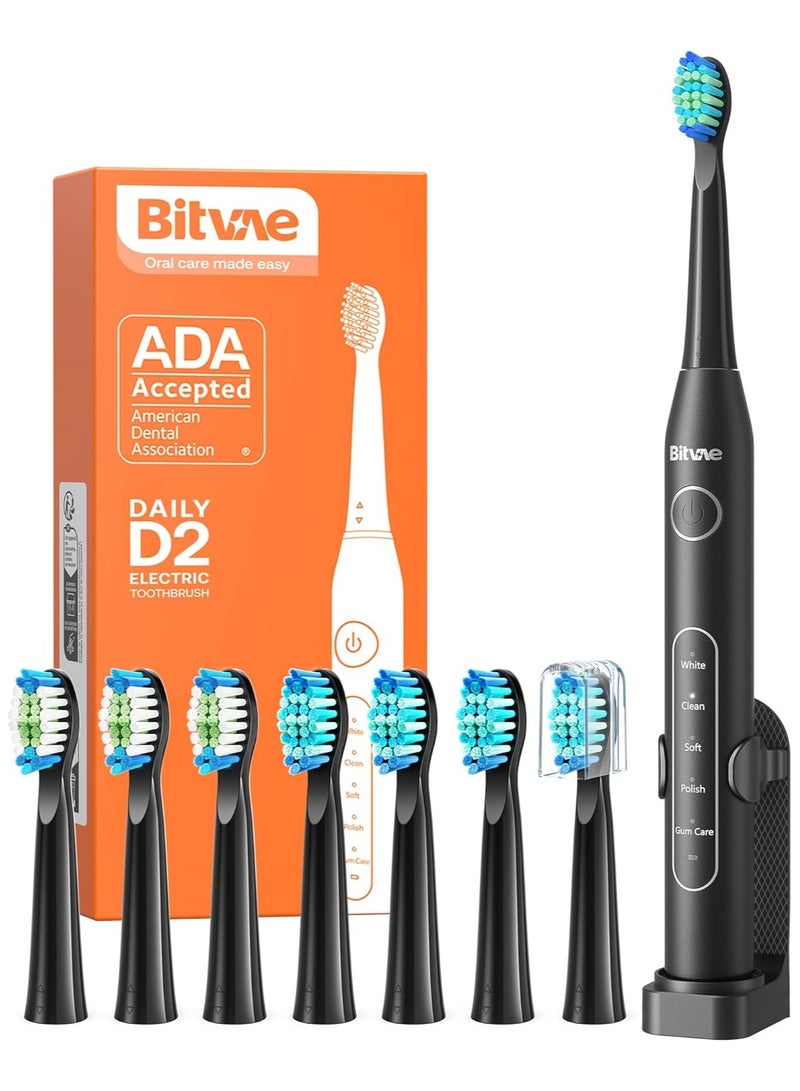 D2 Ultrasonic Electric Toothbrush for Adults and Kids, Electric Toothbrush with Rechargeable Power, 8 Toothbrush Heads and 5 Modes