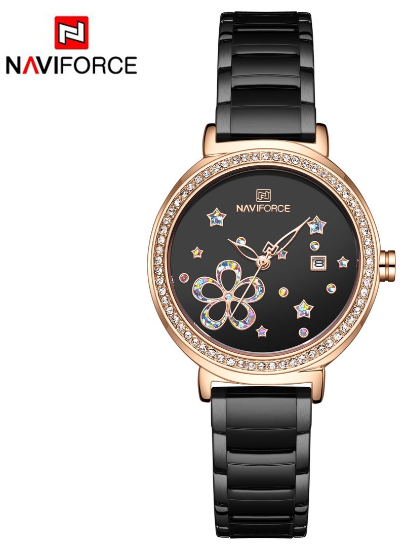 Women's Analog Round Shape Stainless Steel Wrist Watch NF5016 RG/B - 33 Mm