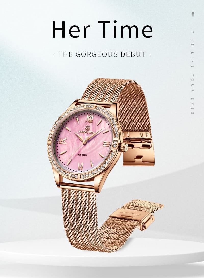 Women's Analog Round Shape Stainless Steel Wrist Watch NF5028 RG/R - 37 Mm