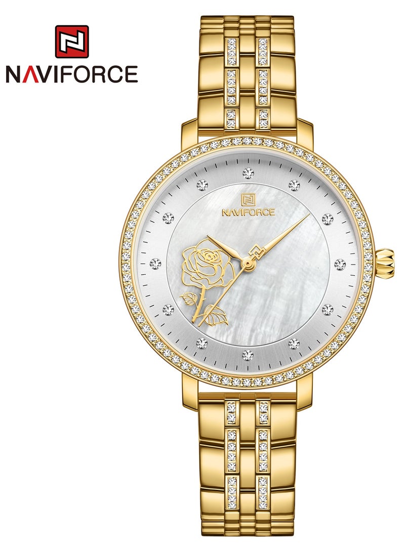Women's Analog Round Shape Stainless Steel Wrist Watch NF5017 G/W - 36.5 Mm
